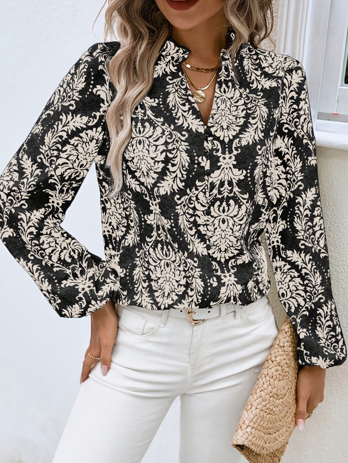 V Neck Casual Ethnic Blouse