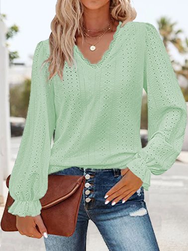 Loose Lace Casual Plain T-Shirt