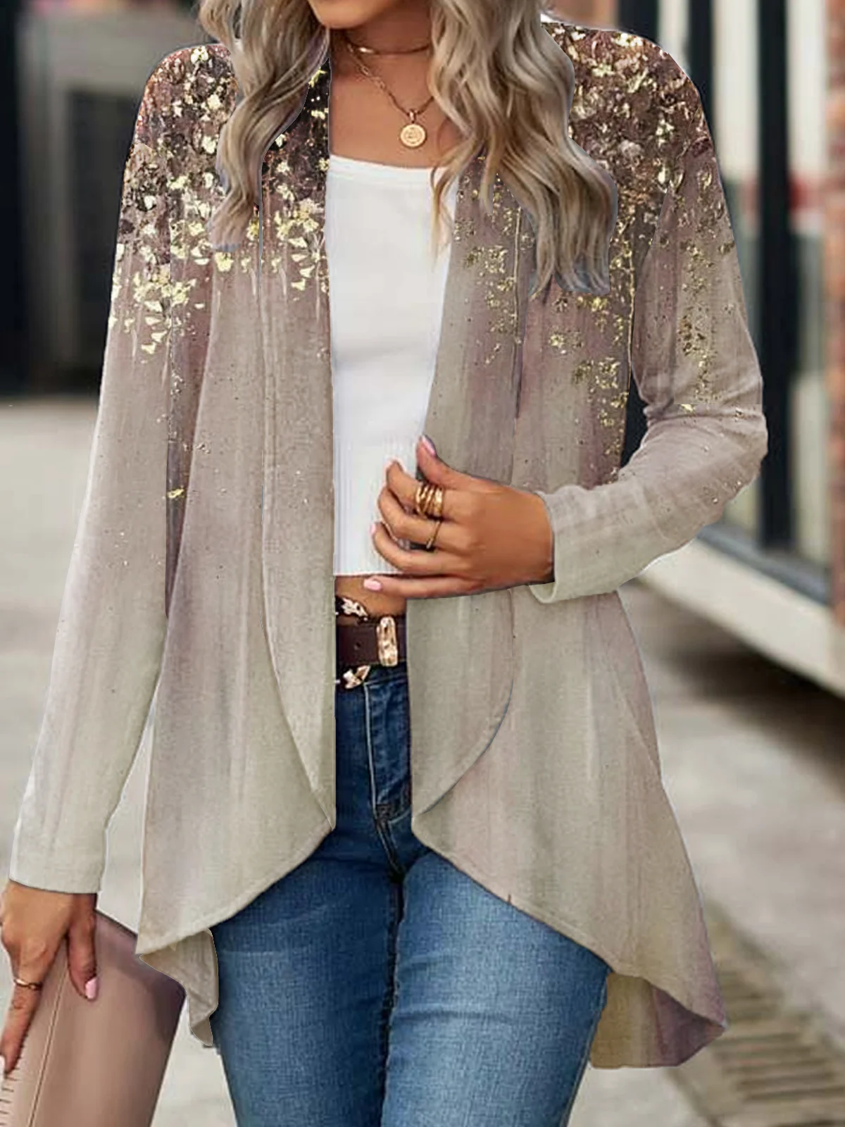 Loose Shawl Collar Ombre Casual Kimono