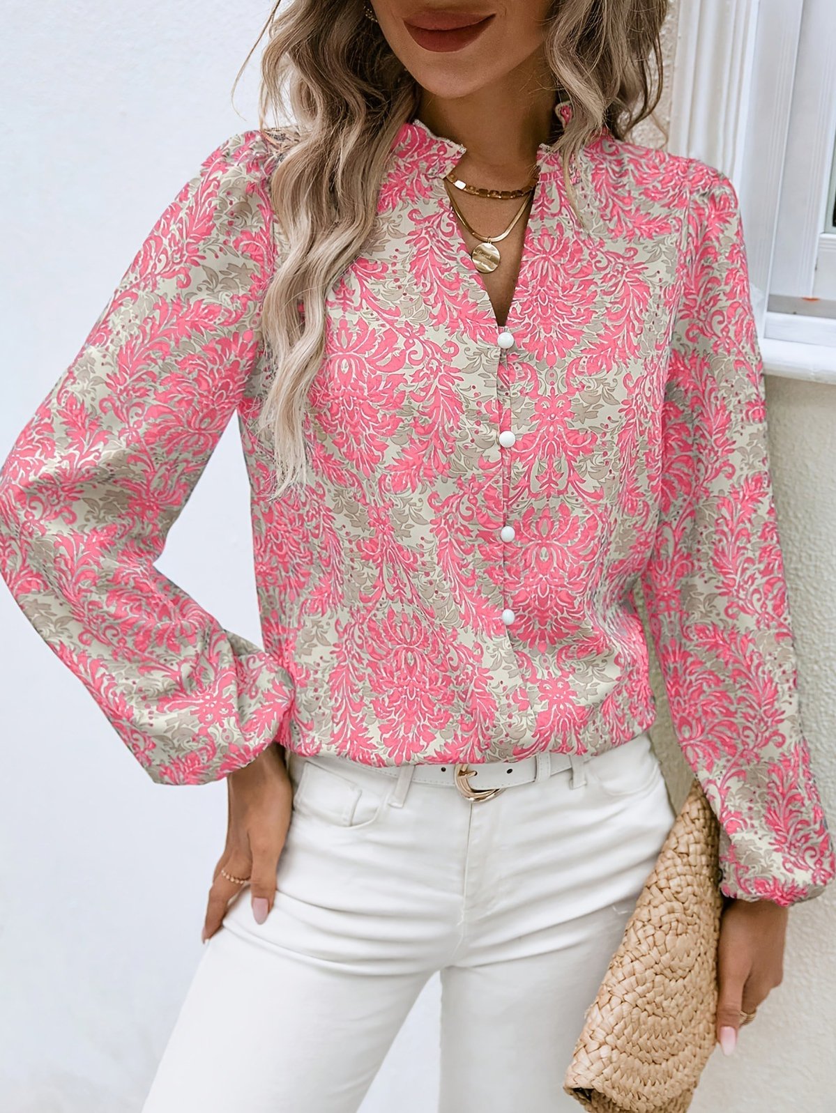 V Neck Casual Ethnic Blouse