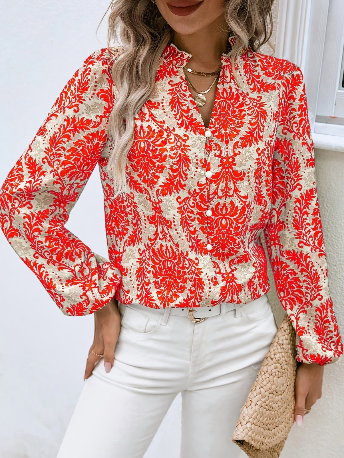 V Neck Casual Ethnic Blouse