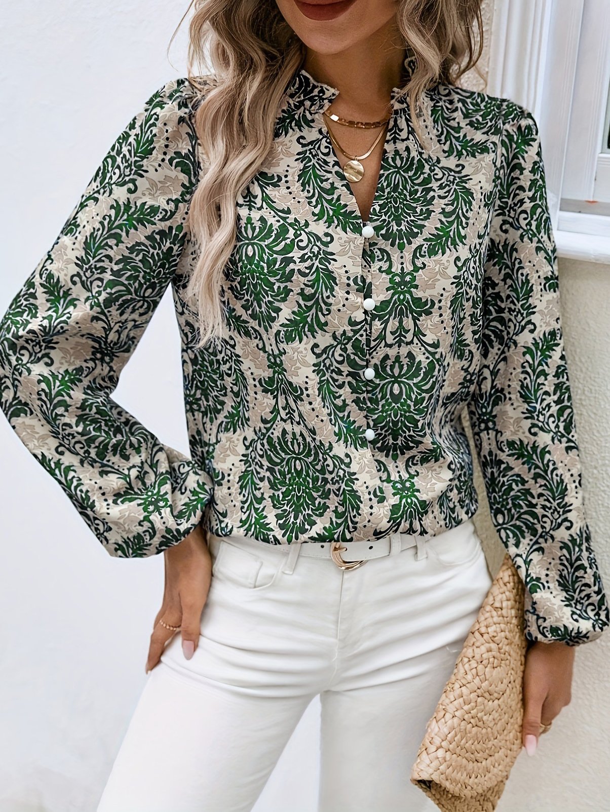 V Neck Casual Ethnic Blouse