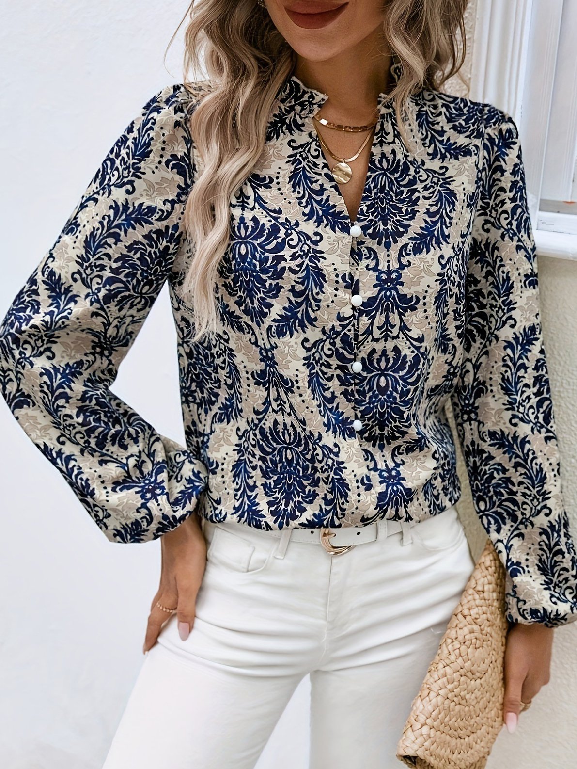 V Neck Casual Ethnic Blouse