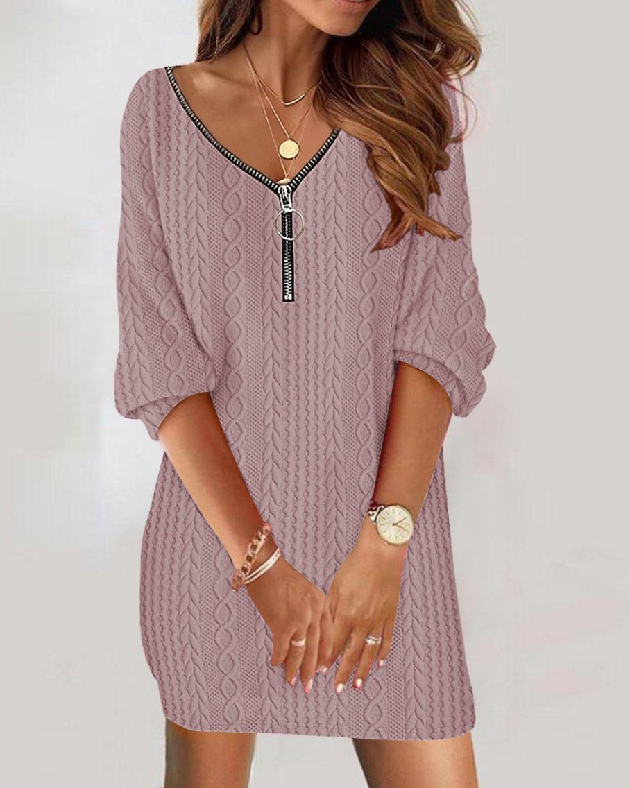 Zipper Casual Striped Regular Fit Dress With No