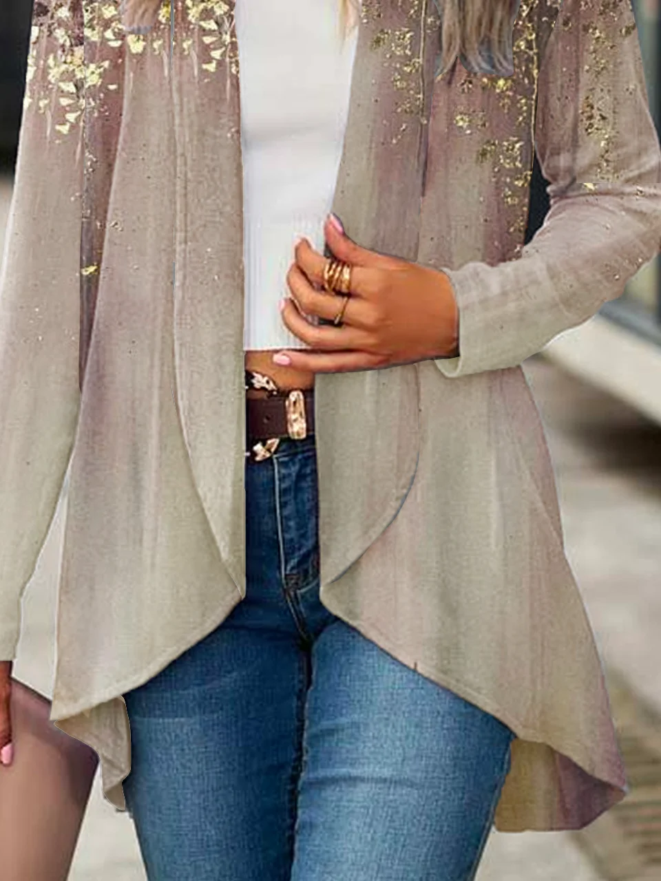 Loose Shawl Collar Ombre Casual Kimono