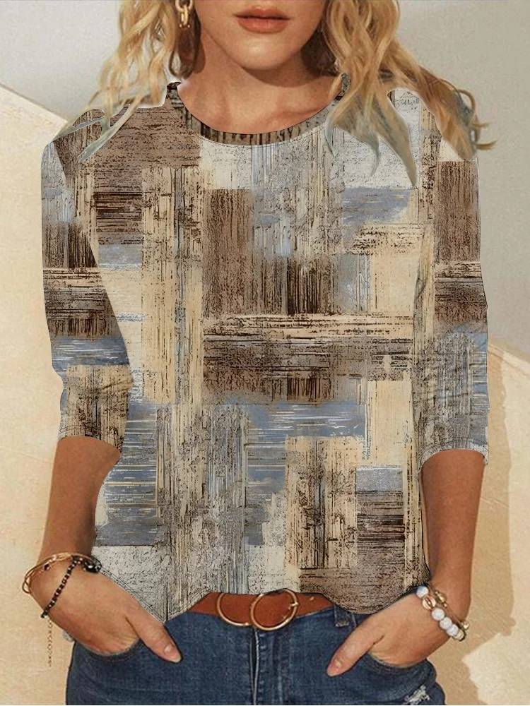 Geometric Loose Jersey Casual T-Shirt