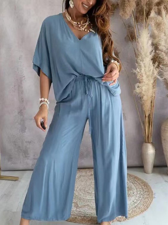 Loose Casual Plain Two-Piece Set