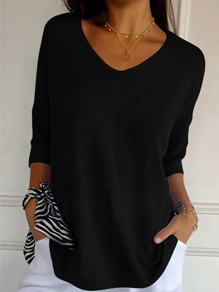 Plain Casual Loose V Neck Sweater