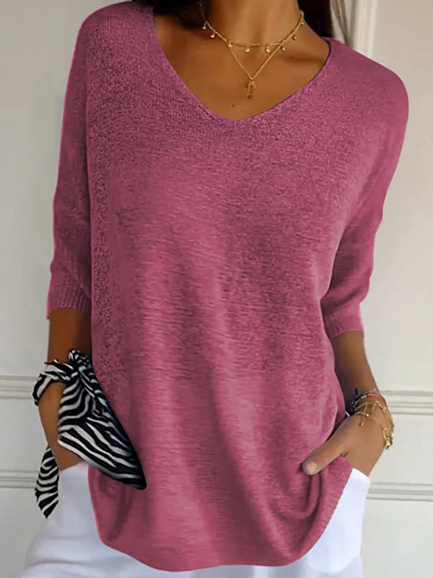 Plain Casual Loose V Neck Sweater