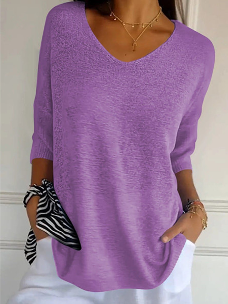 Plain Casual Loose V Neck Sweater