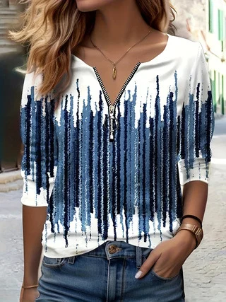 Casual Abstract Zipper Loose T-Shirt