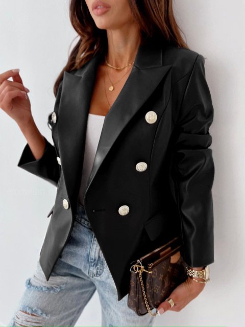 Pu Casual Plain Blazer