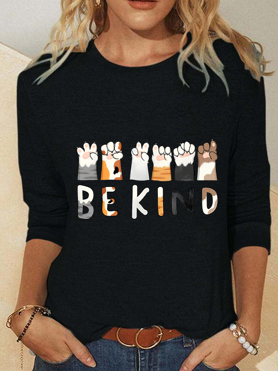 Be Kind Funny Cat Casual Long Sleeve Shirt