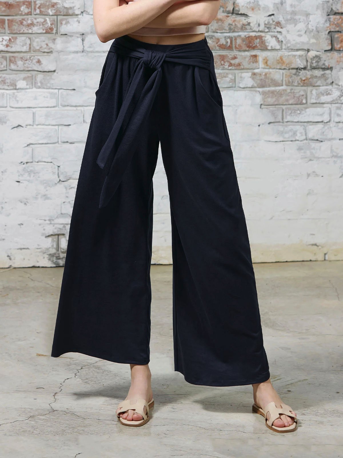 Knot Front Casual Plain Loose Pants