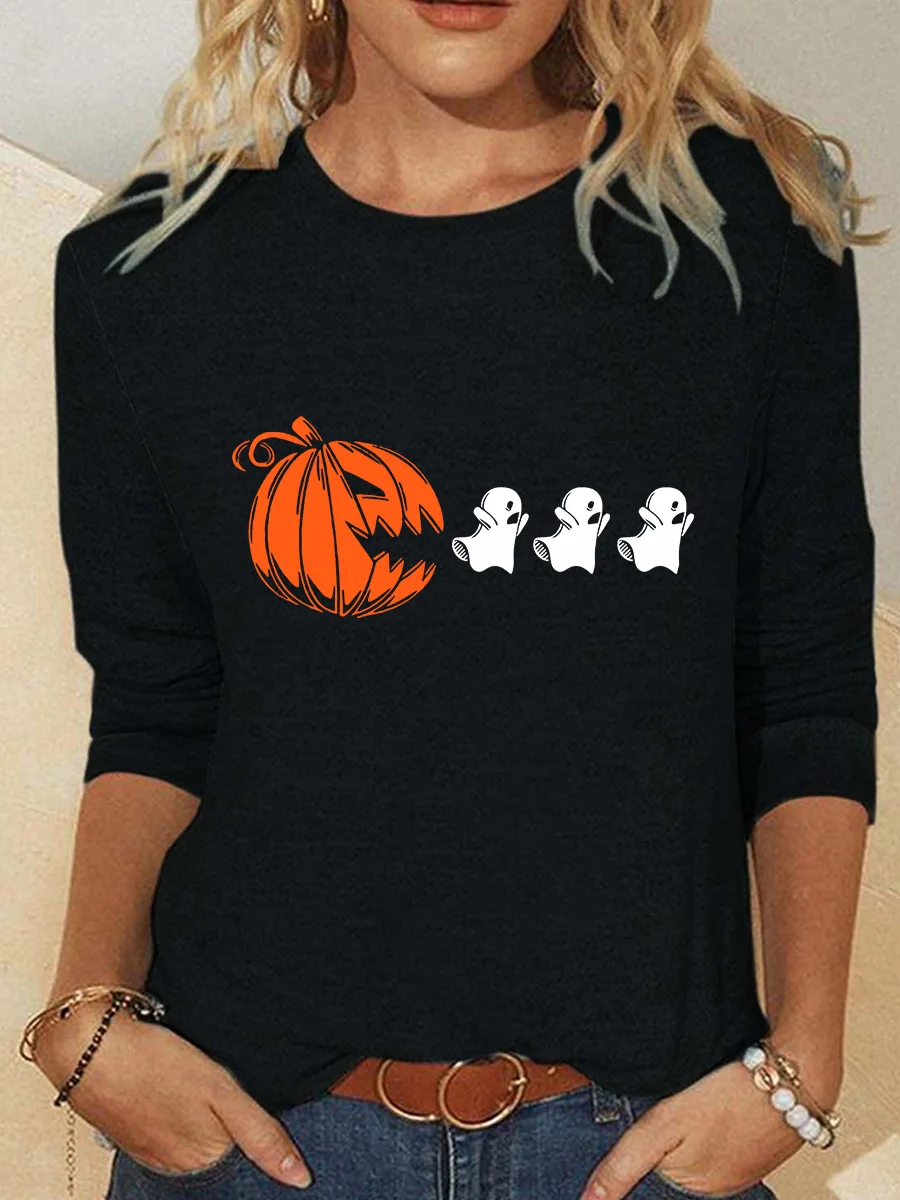 Halloween Ghost Shirt Pumpkin Halloween Matching Shirt Casual Long Sleeve Shirt