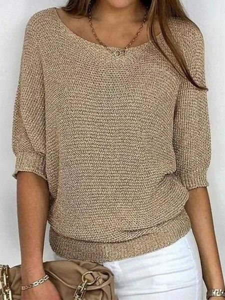 Loose Casual Crew Neck Yarn/Wool yarn Regular Sweater