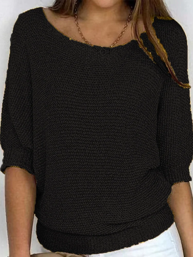 Loose Casual Crew Neck Yarn/Wool yarn Regular Sweater