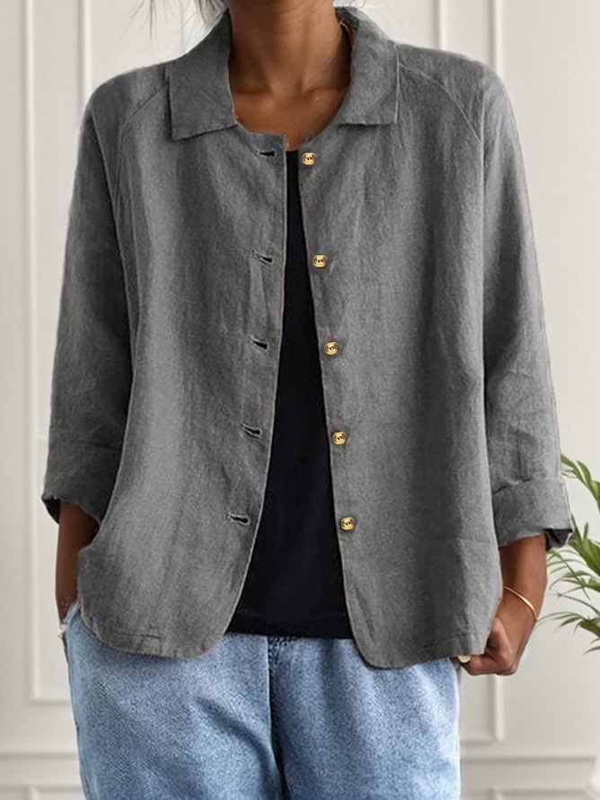 Casual Loose Cotton And Linen Shawl Collar Kimono