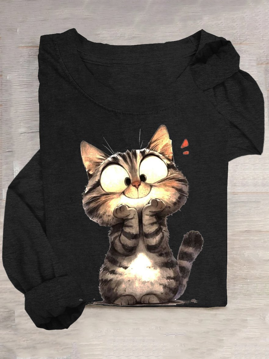 Cotton-Blend Casual Cat T-Shirt