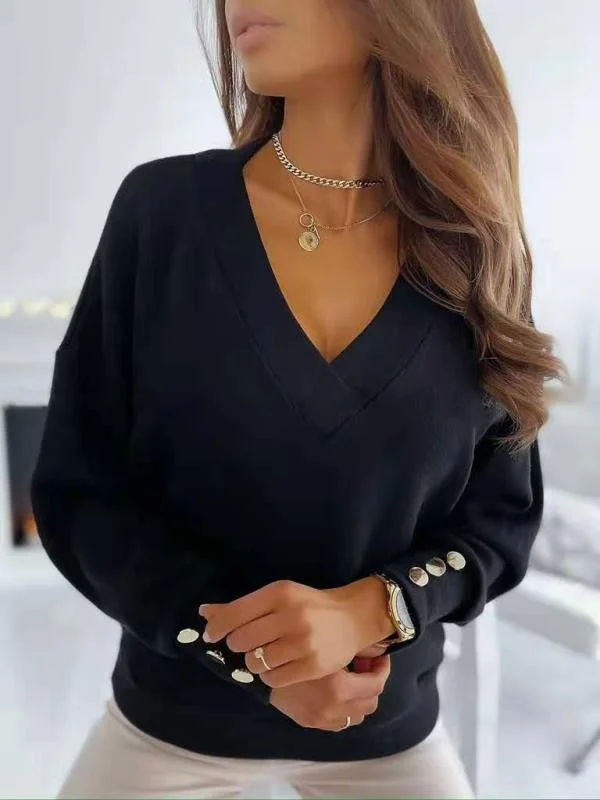 Casual V Neck Long Sleeve Blouse