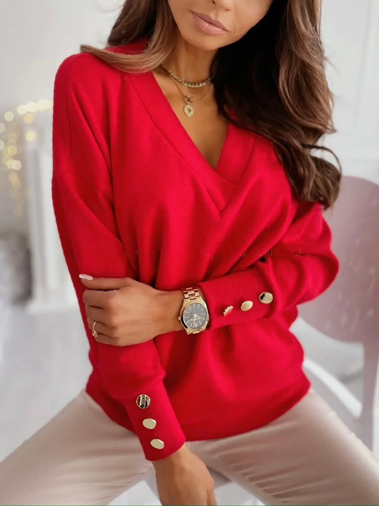 Casual V Neck Long Sleeve Blouse