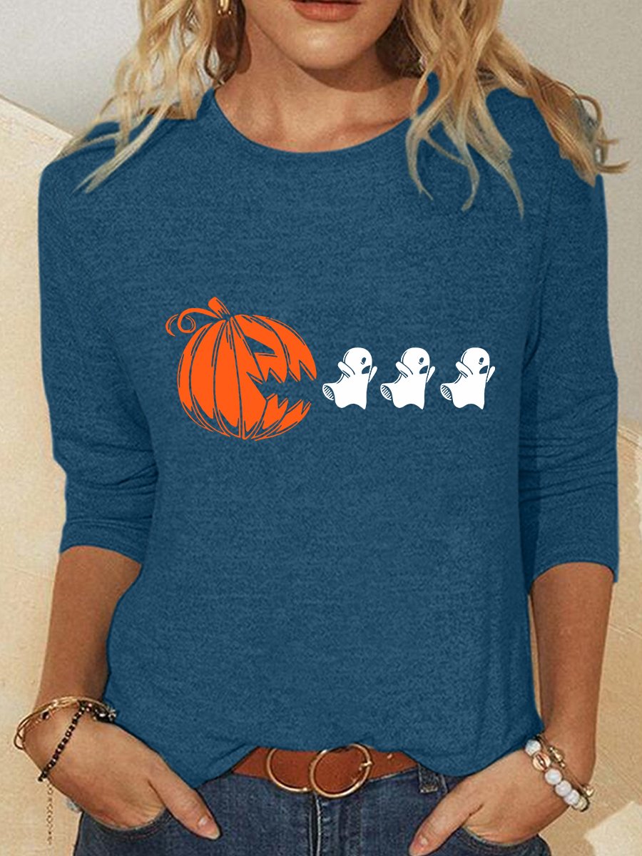 Halloween Ghost Shirt Pumpkin Halloween Matching Shirt Casual Long Sleeve Shirt