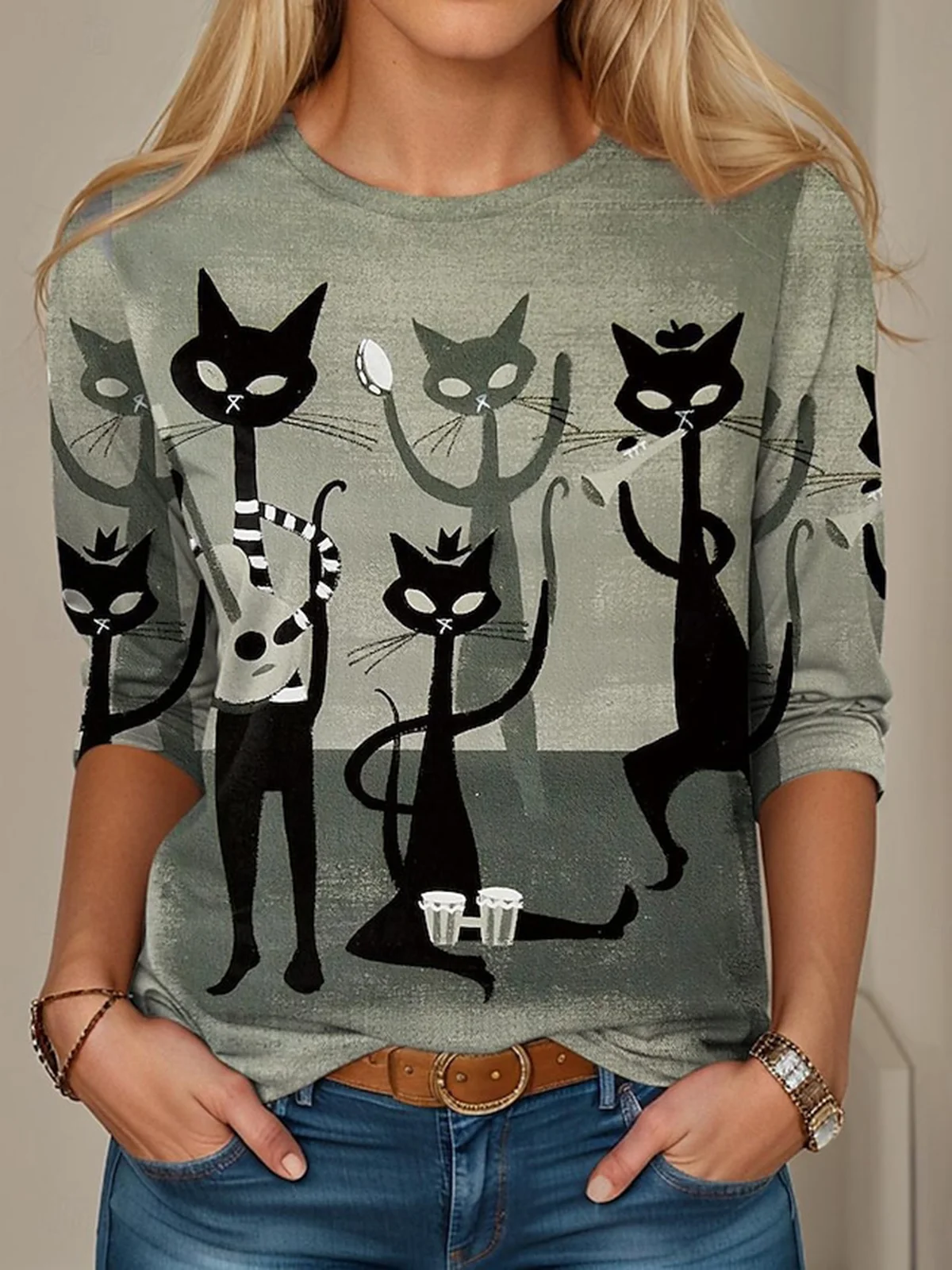 Cat Print Casual T-Shirt