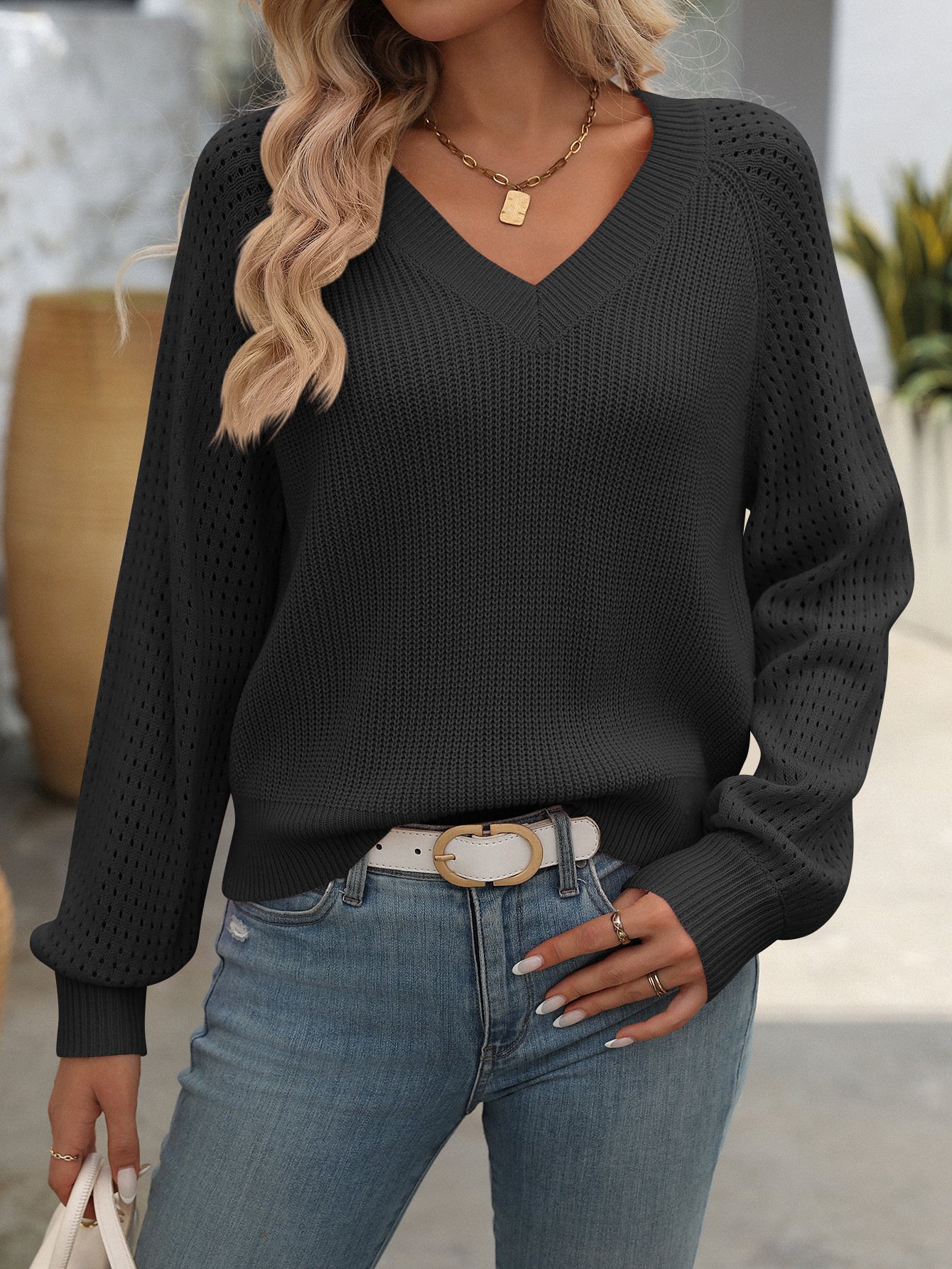 V Neck Casual Sweater