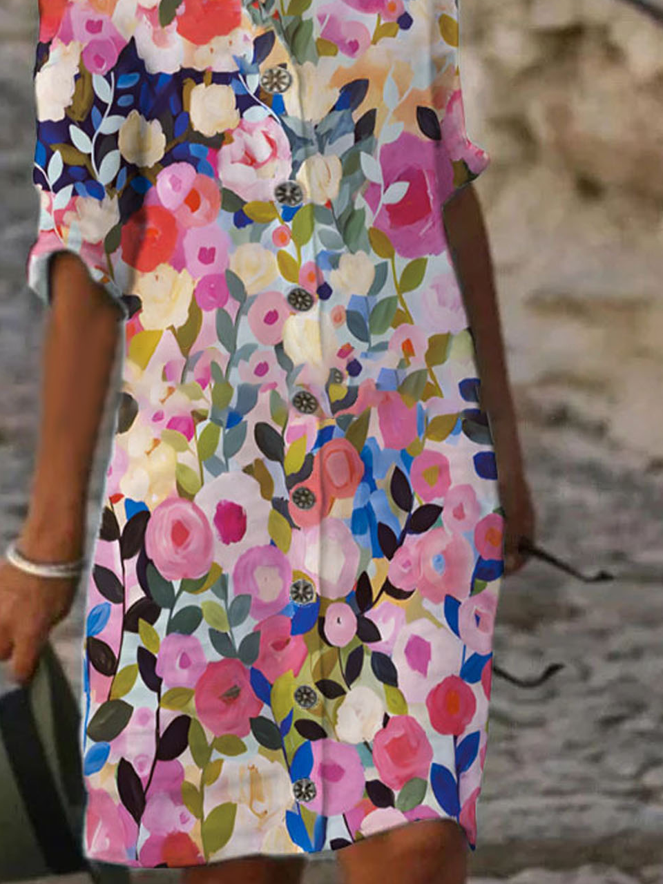 Floral Printed Buckle Casual Dress