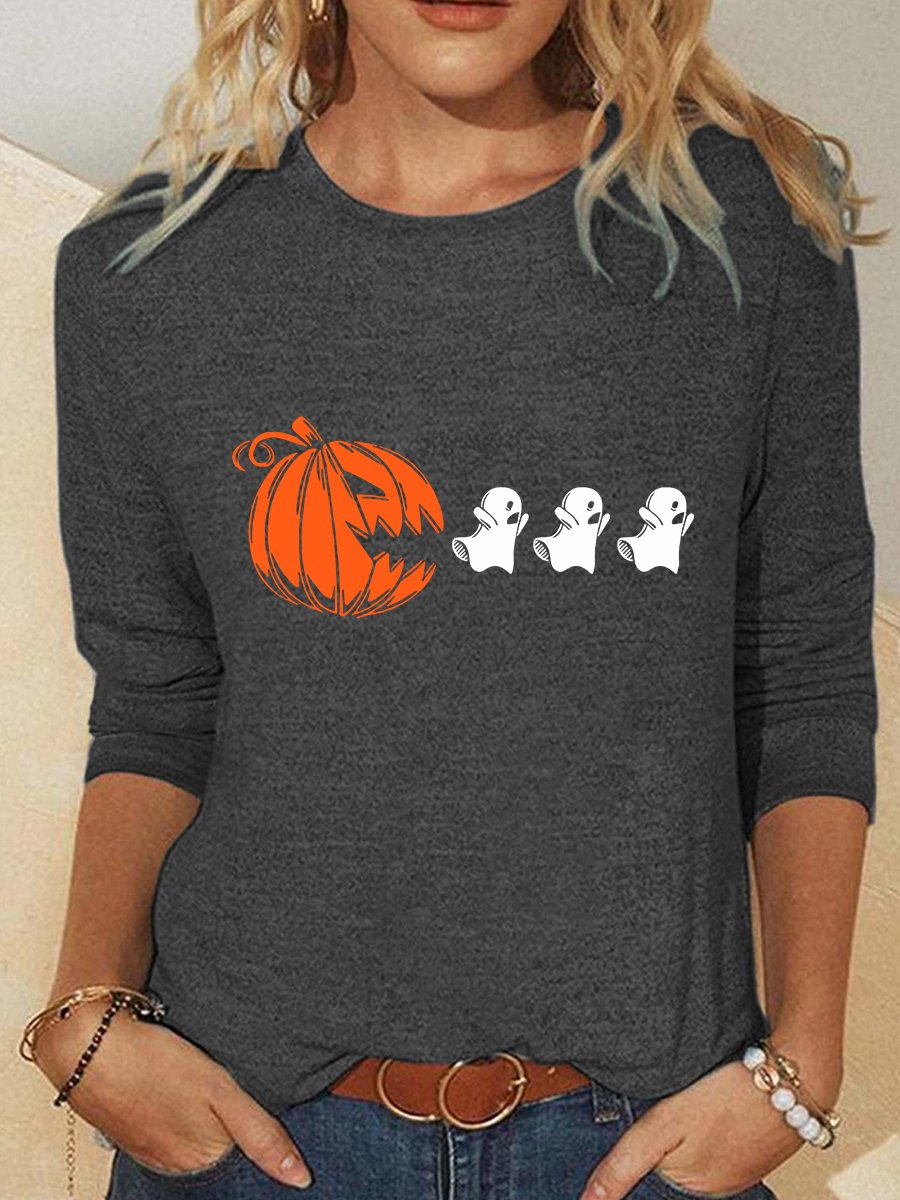 Halloween Ghost Shirt Pumpkin Halloween Matching Shirt Casual Long Sleeve Shirt