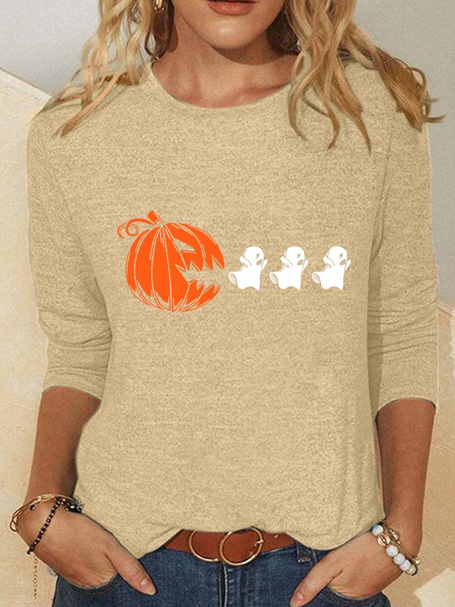 Halloween Ghost Shirt Pumpkin Halloween Matching Shirt Casual Long Sleeve Shirt