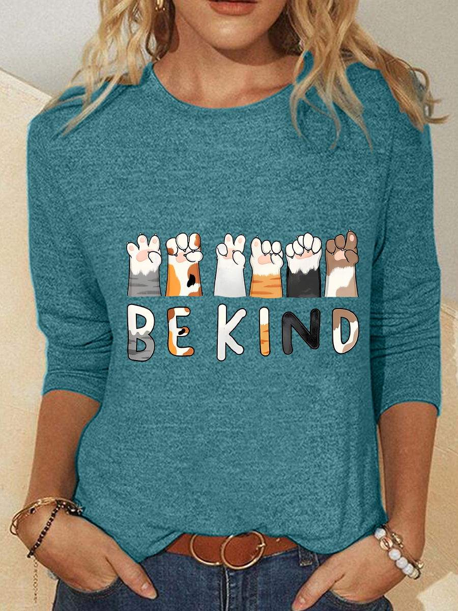 Be Kind Funny Cat Casual Long Sleeve Shirt