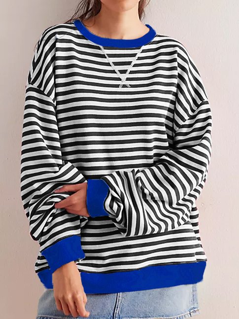 Striped Crew Neck Casual Sweatshirt