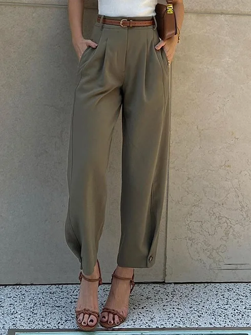 Urban Loose High Waist Belt Foot Suit Pants