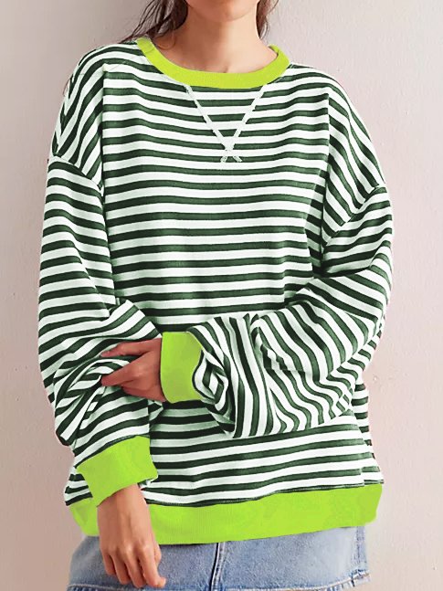 Striped Crew Neck Casual Sweatshirt