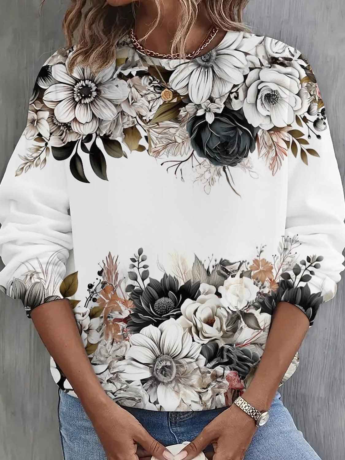 Casual Crew Neck Long Sleeve Ethnic Floral Christmas Zipper Fashion Regular Sweatshirt main image 0