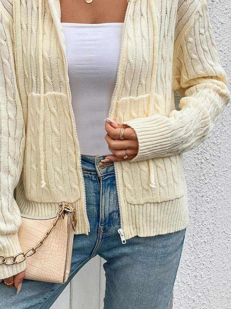 Plain Casual Zipper Loose Cardigan