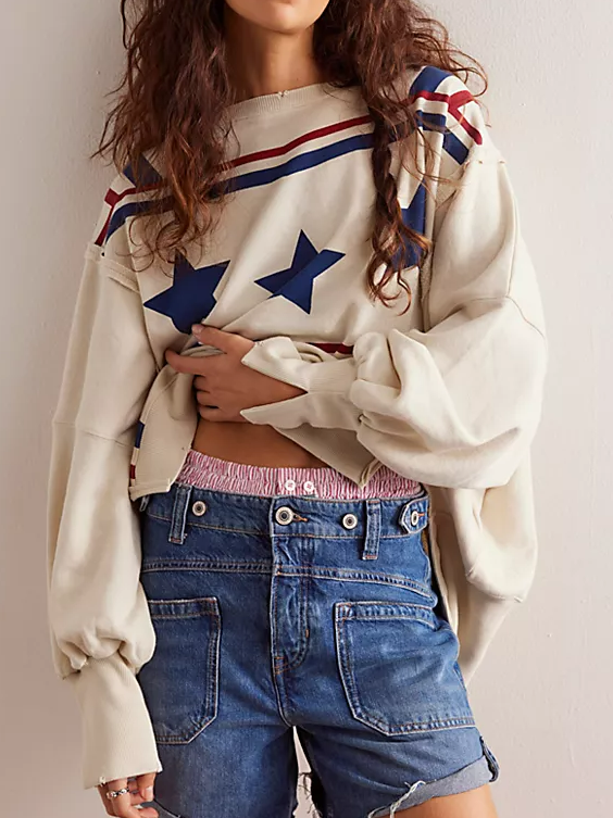 Casual Knitted Star Crew Neck Sweatshirt