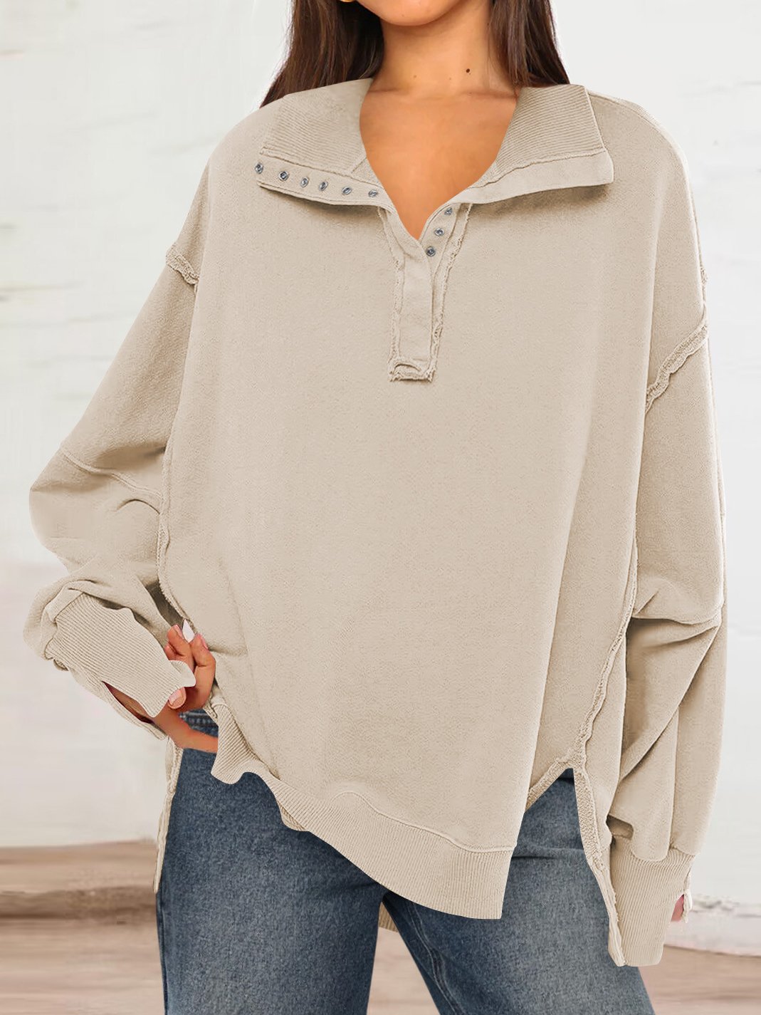 Loose Shawl Collar Casual Plain Sweatshirt