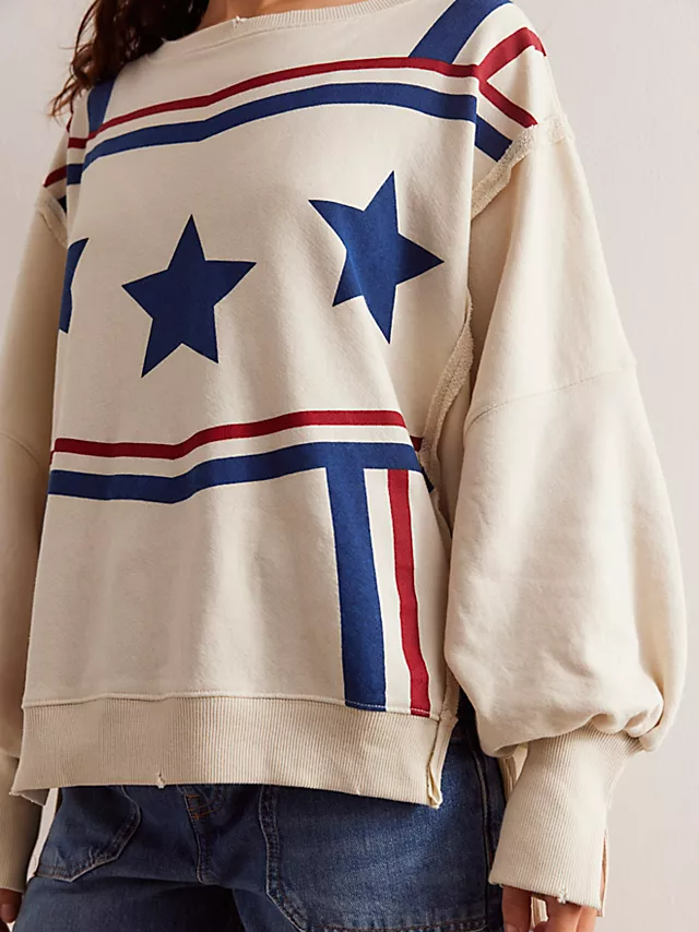 Casual Knitted Star Crew Neck Sweatshirt