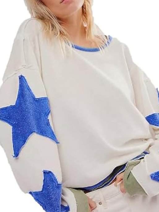 Casual Knitted Star Crew Neck Sweatshirt