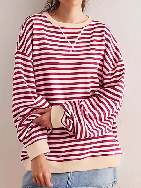 Striped Crew Neck Casual Sweatshirt