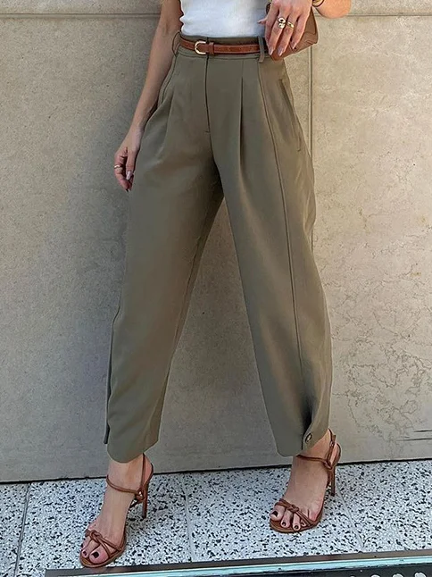 Urban Loose High Waist Belt Foot Suit Pants