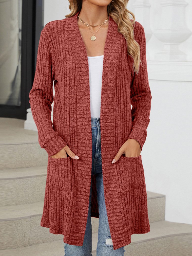 Casual Pocket Stitching Ribbing Kimono