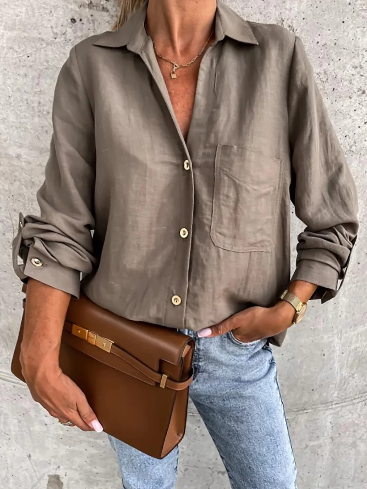 Casual Loose Buttoned Shirt Collar Shirt