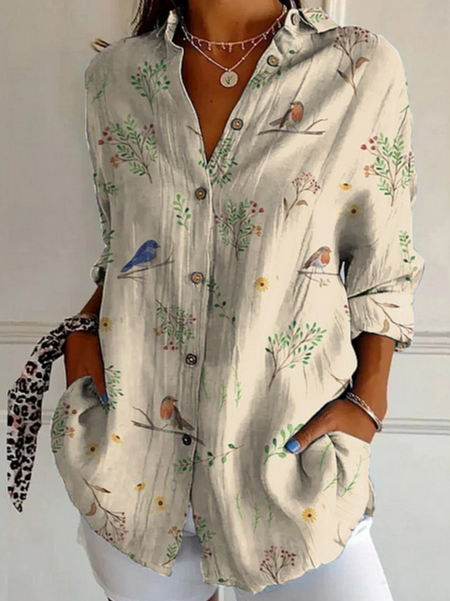 Casual Floral Shirt Collar Loose Shirt