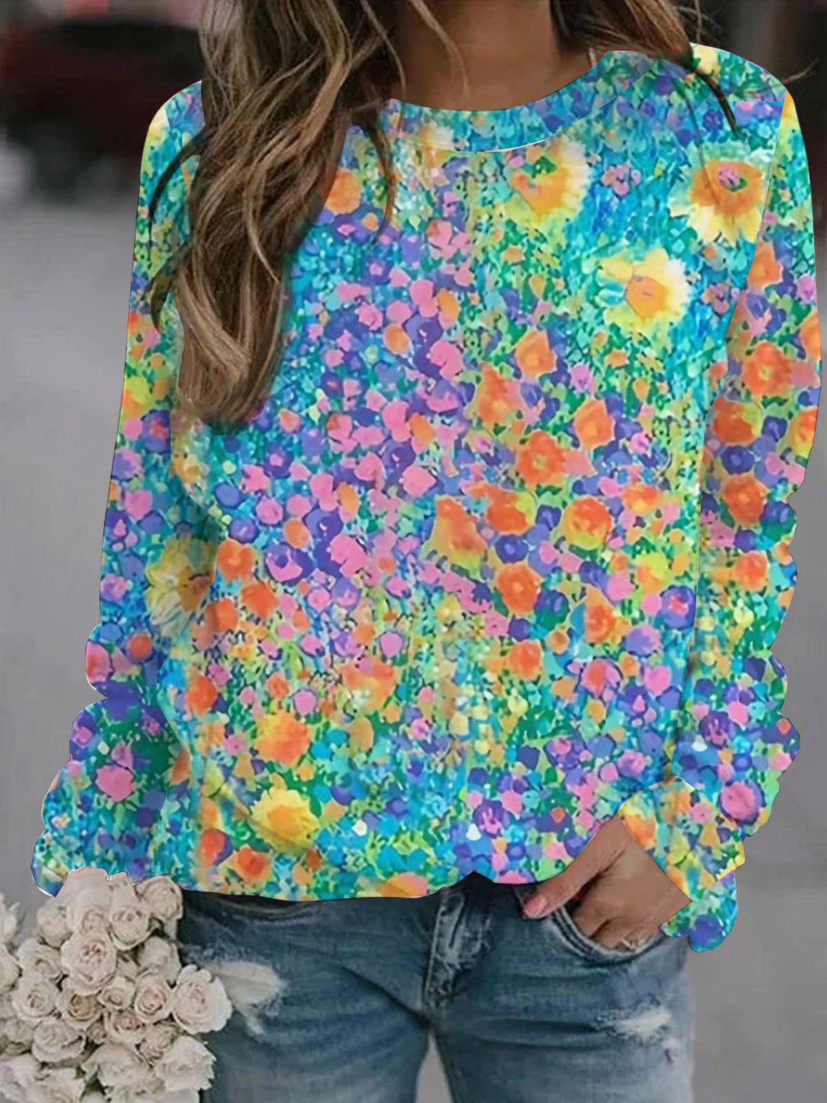 Floral print round neck Sweatshirt