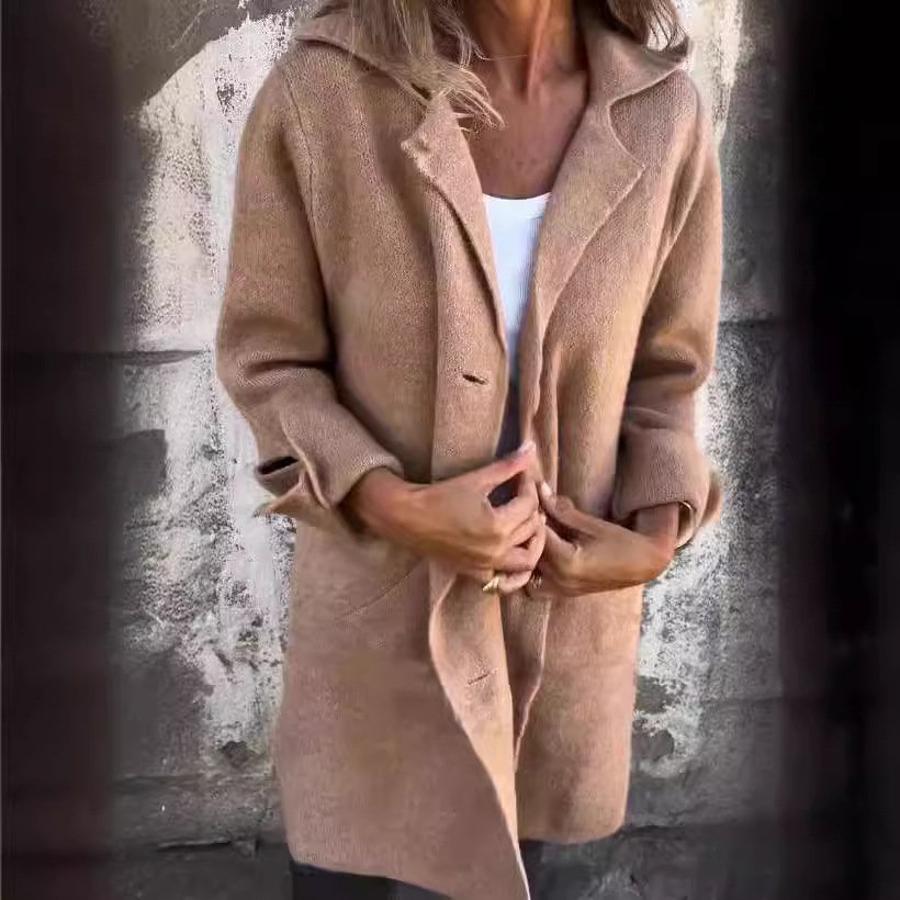 Lapel Collar Loose Plain Elegant Coat