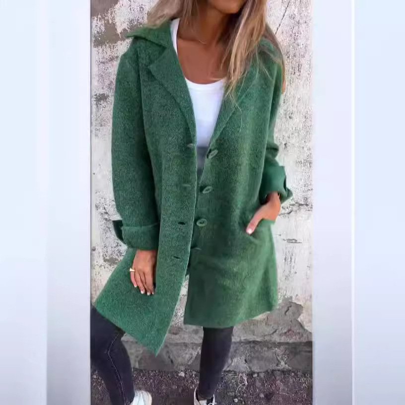 Lapel Collar Loose Plain Elegant Coat