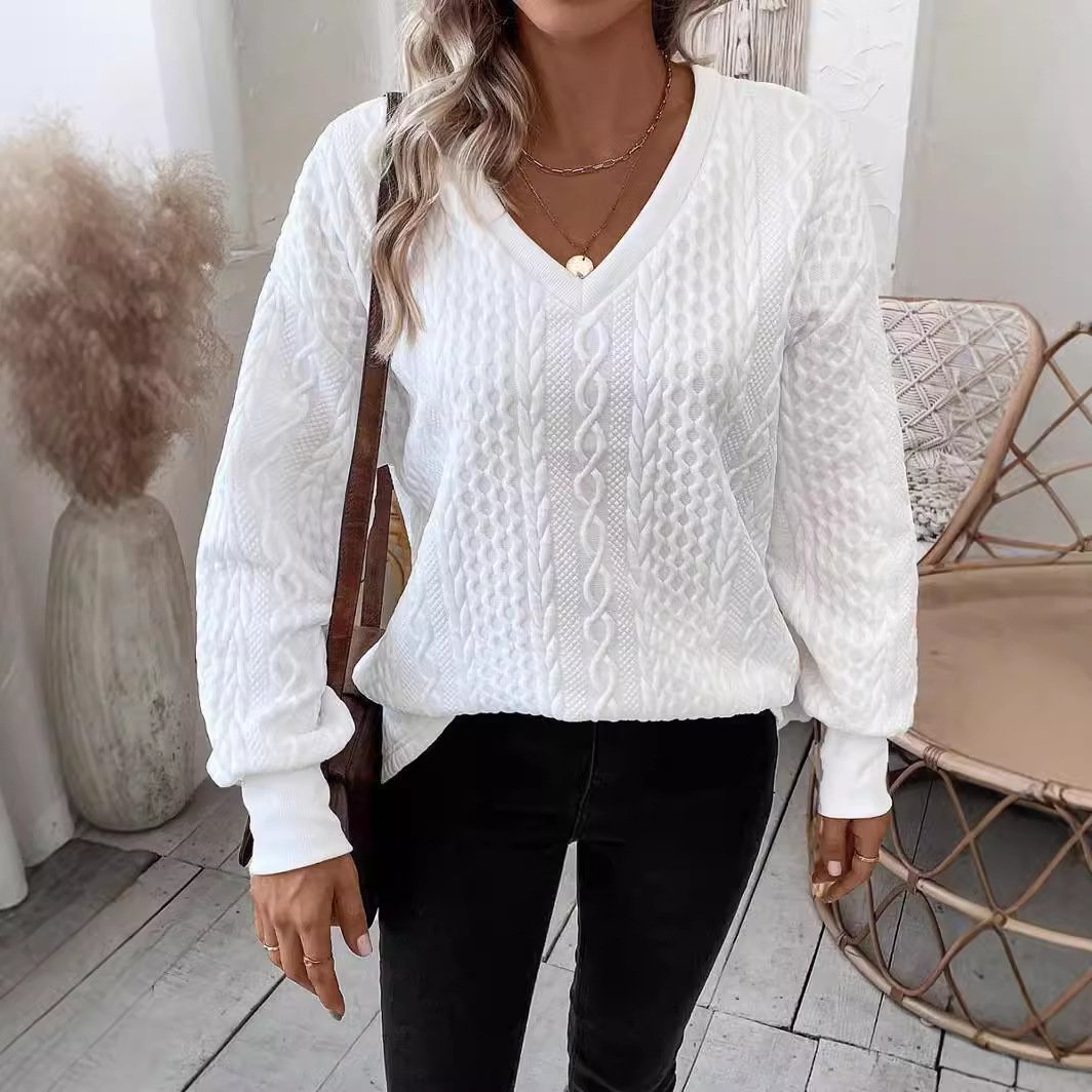 Plain Casual Loose V Neck Sweatshirt